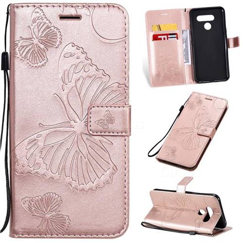 Embossing 3D Butterfly Leather Wallet Case for LG Q60 - Rose Gold
