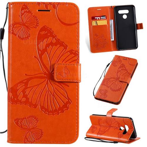 Embossing 3D Butterfly Leather Wallet Case for LG Q60 - Orange