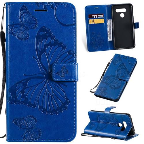 Embossing 3D Butterfly Leather Wallet Case for LG Q60 - Blue