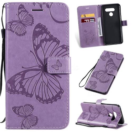 Embossing 3D Butterfly Leather Wallet Case for LG Q60 - Purple