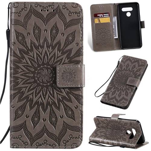 Embossing Sunflower Leather Wallet Case for LG Q60 - Gray