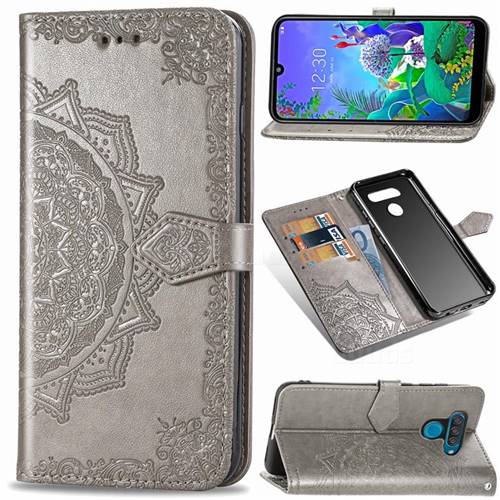 Embossing Imprint Mandala Flower Leather Wallet Case for LG Q60 - Gray