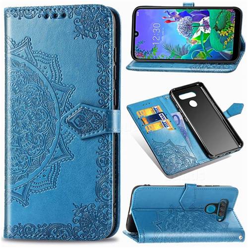 Embossing Imprint Mandala Flower Leather Wallet Case for LG Q60 - Blue