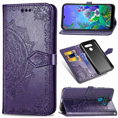 Embossing Imprint Mandala Flower Leather Wallet Case for LG Q60 - Purple