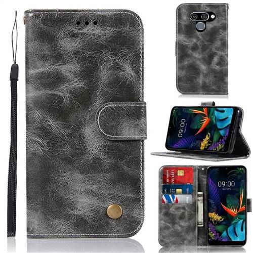 Luxury Retro Leather Wallet Case for LG Q60 - Gray