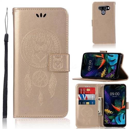 Intricate Embossing Owl Campanula Leather Wallet Case for LG Q60 - Champagne