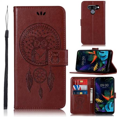 Intricate Embossing Owl Campanula Leather Wallet Case for LG Q60 - Brown