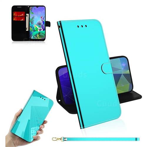 Shining Mirror Like Surface Leather Wallet Case for LG Q60 - Mint Green