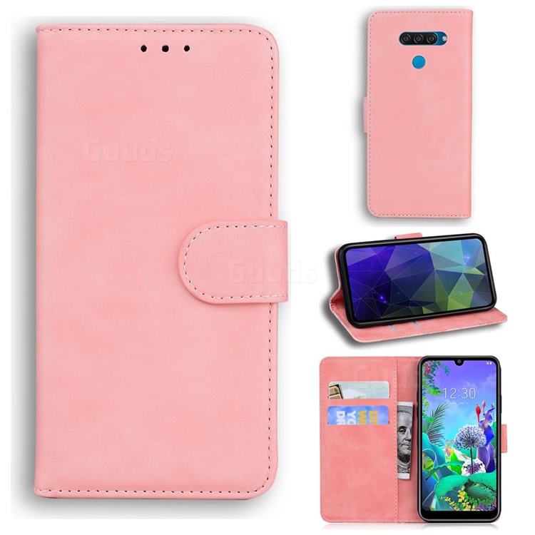 Retro Classic Skin Feel Leather Wallet Phone Case for LG Q60 - Pink