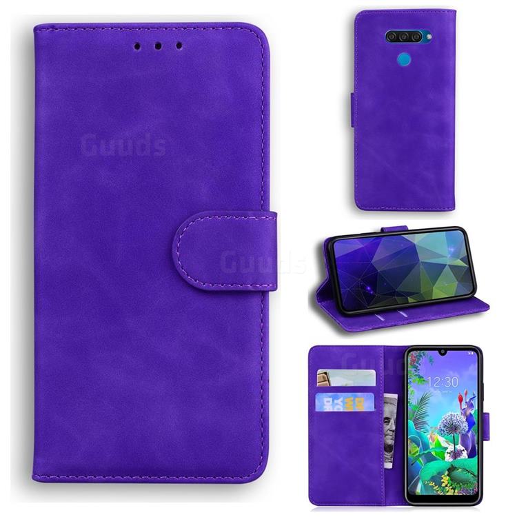 Retro Classic Skin Feel Leather Wallet Phone Case for LG Q60 - Purple