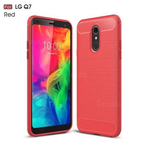 Luxury Carbon Fiber Brushed Wire Drawing Silicone TPU Back Cover for LG Q7 / Q7+ / Q7 Alpha / Q7α - Red