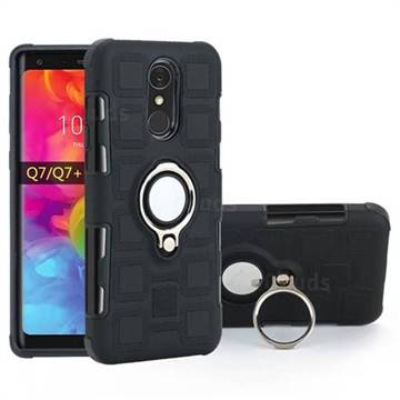 Ice Cube Shockproof PC + Silicon Invisible Ring Holder Phone Case for LG Q7 / Q7+ / Q7 Alpha / Q7α - Black
