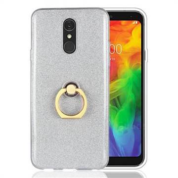 Luxury Soft TPU Glitter Back Ring Cover with 360 Rotate Finger Holder Buckle for LG Q7 / Q7+ / Q7 Alpha / Q7α - White