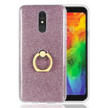 Luxury Soft TPU Glitter Back Ring Cover with 360 Rotate Finger Holder Buckle for LG Q7 / Q7+ / Q7 Alpha / Q7α - Pink