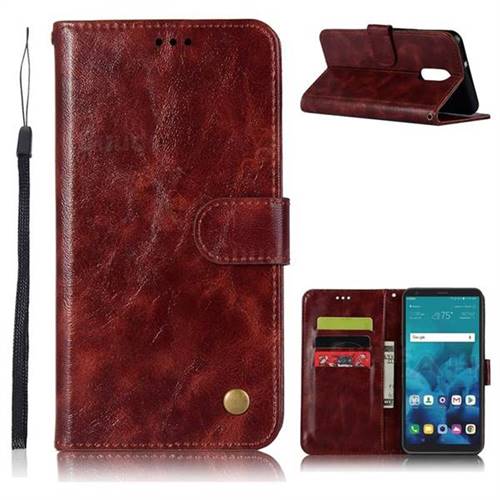 Luxury Retro Leather Wallet Case for LG Q7 / Q7+ / Q7 Alpha / Q7α - Wine Red