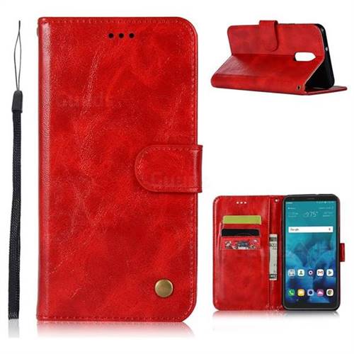 Luxury Retro Leather Wallet Case for LG Q7 / Q7+ / Q7 Alpha / Q7α - Red