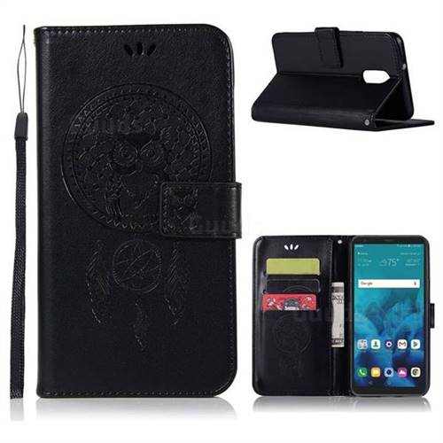 Intricate Embossing Owl Campanula Leather Wallet Case for LG Q7 / Q7+ / Q7 Alpha / Q7α - Black