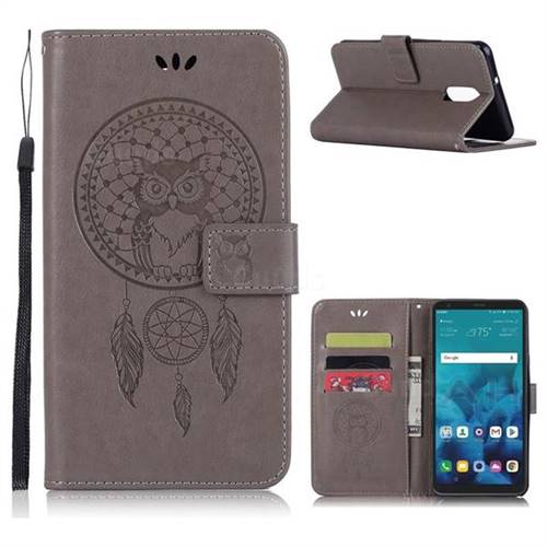 Intricate Embossing Owl Campanula Leather Wallet Case for LG Q7 / Q7+ / Q7 Alpha / Q7α - Grey