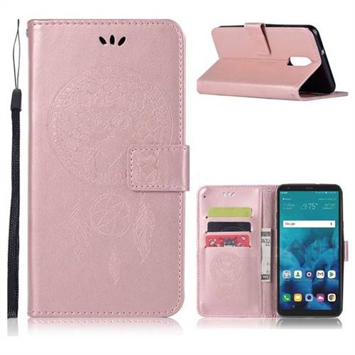 Intricate Embossing Owl Campanula Leather Wallet Case for LG Q7 / Q7+ / Q7 Alpha / Q7α - Rose Gold