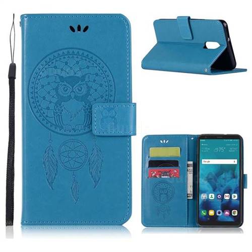 Intricate Embossing Owl Campanula Leather Wallet Case for LG Q7 / Q7+ / Q7 Alpha / Q7α - Blue