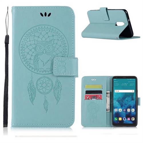 Intricate Embossing Owl Campanula Leather Wallet Case for LG Q7 / Q7+ / Q7 Alpha / Q7α - Green