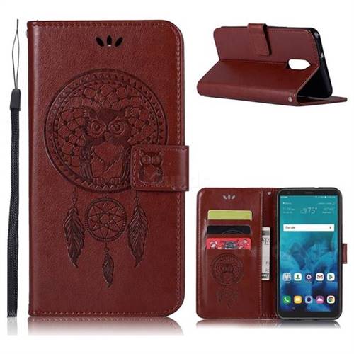 Intricate Embossing Owl Campanula Leather Wallet Case for LG Q7 / Q7+ / Q7 Alpha / Q7α - Brown