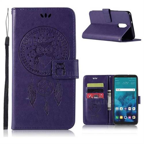 Intricate Embossing Owl Campanula Leather Wallet Case for LG Q7 / Q7+ / Q7 Alpha / Q7α - Purple