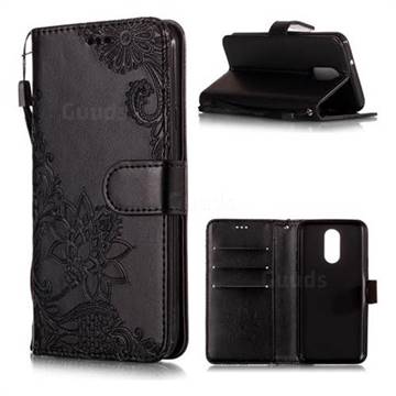 Intricate Embossing Lotus Mandala Flower Leather Wallet Case for LG Q7 / Q7+ / Q7 Alpha / Q7α - Black
