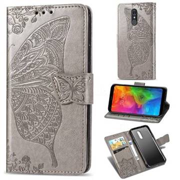Embossing Mandala Flower Butterfly Leather Wallet Case for LG Q7 / Q7+ / Q7 Alpha / Q7α - Gray
