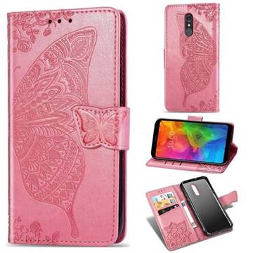 Embossing Mandala Flower Butterfly Leather Wallet Case for LG Q7 / Q7+ / Q7 Alpha / Q7α - Pink