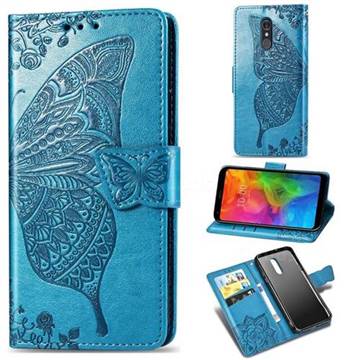 Embossing Mandala Flower Butterfly Leather Wallet Case for LG Q7 / Q7+ / Q7 Alpha / Q7α - Blue