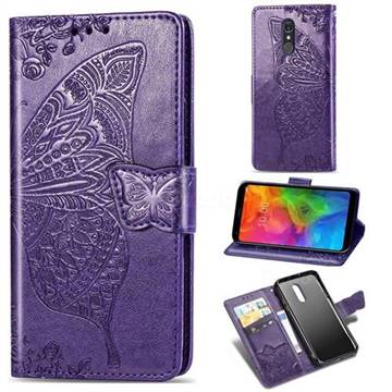 Embossing Mandala Flower Butterfly Leather Wallet Case for LG Q7 / Q7+ / Q7 Alpha / Q7α - Dark Purple