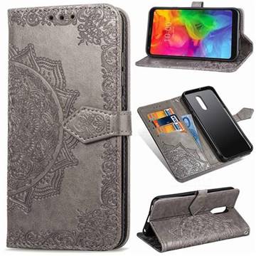 Embossing Imprint Mandala Flower Leather Wallet Case for LG Q7 / Q7+ / Q7 Alpha / Q7α - Gray