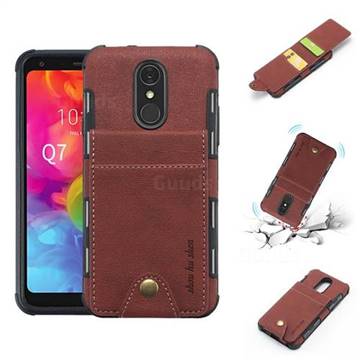 Woven Pattern Multi-function Leather Phone Case for LG Q7 / Q7+ / Q7 Alpha / Q7α - Brown