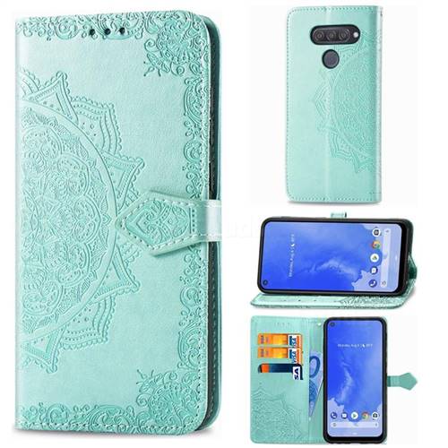 Embossing Imprint Mandala Flower Leather Wallet Case for LG Q70 - Green
