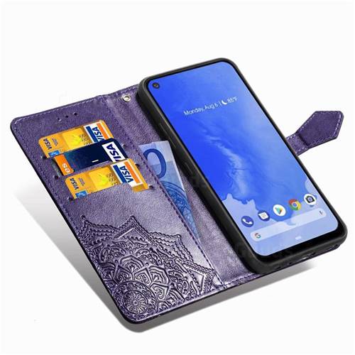 Embossing Imprint Mandala Flower Leather Wallet Case for LG Q70