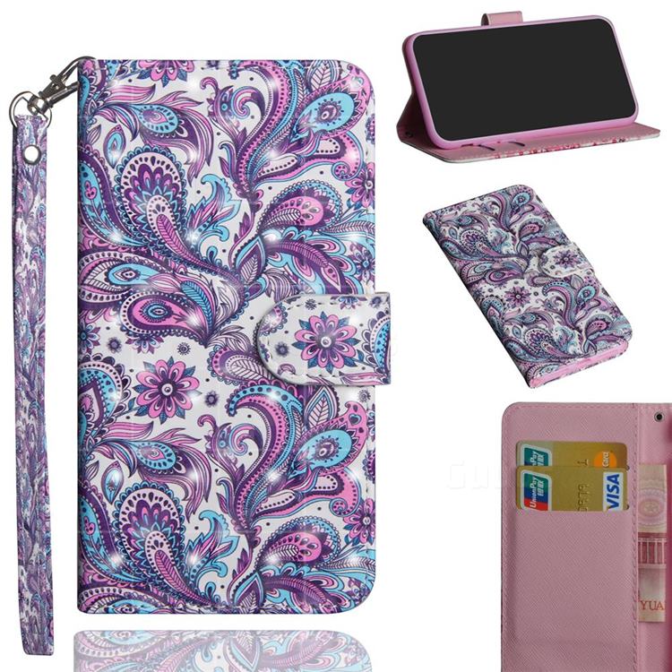 Swirl Flower 3D Painted Leather Wallet Case for LG Q70