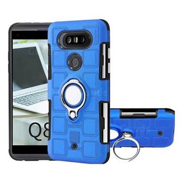 Ice Cube Shockproof PC + Silicon Invisible Ring Holder Phone Case for LG Q8(2017, 5.2 inch) - Dark Blue