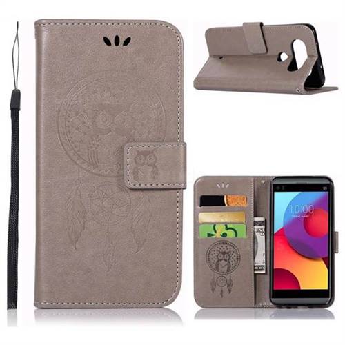 Intricate Embossing Owl Campanula Leather Wallet Case for LG Q8(2017, 5.2 inch) - Grey