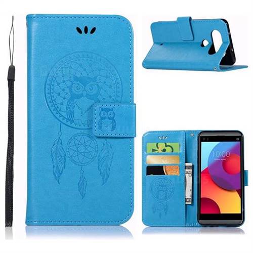 Intricate Embossing Owl Campanula Leather Wallet Case for LG Q8(2017, 5.2 inch) - Blue