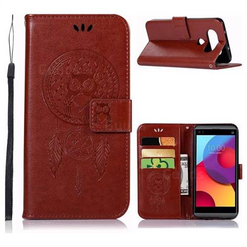 Intricate Embossing Owl Campanula Leather Wallet Case for LG Q8(2017, 5.2 inch) - Brown