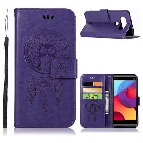 Intricate Embossing Owl Campanula Leather Wallet Case for LG Q8(2017, 5.2 inch) - Purple