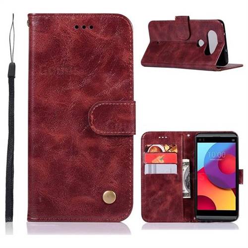 Luxury Retro Leather Wallet Case for LG Q8(2017, 5.2 inch) - Wine Red
