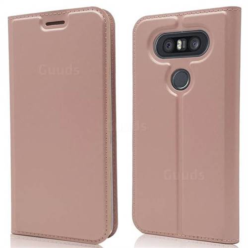 Ultra Slim Card Magnetic Automatic Suction Leather Wallet Case for LG Q8(2017, 5.2 inch) - Rose Gold
