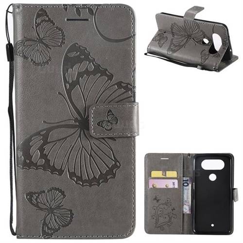 Embossing 3D Butterfly Leather Wallet Case for LG Q8(2017, 5.2 inch) - Gray