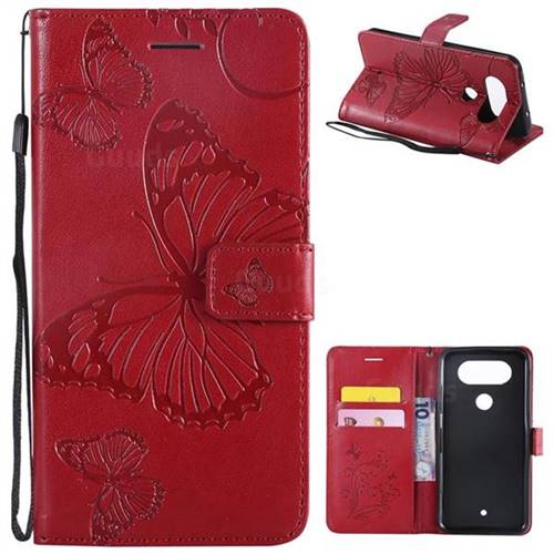 Embossing 3D Butterfly Leather Wallet Case for LG Q8(2017, 5.2 inch) - Red