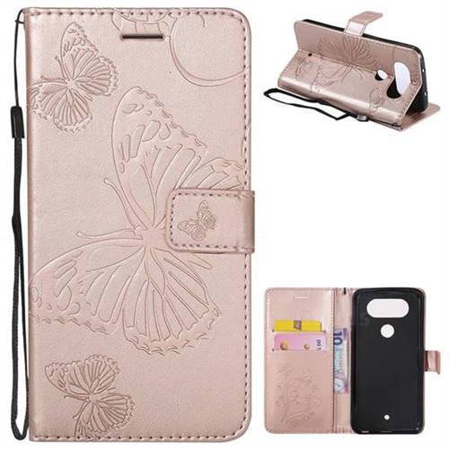 Embossing 3D Butterfly Leather Wallet Case for LG Q8(2017, 5.2 inch) - Rose Gold