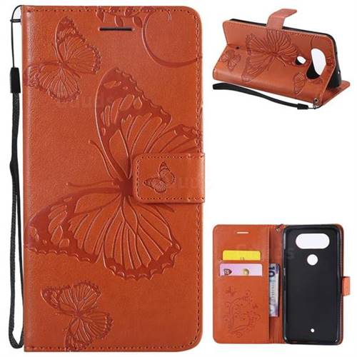 Embossing 3D Butterfly Leather Wallet Case for LG Q8(2017, 5.2 inch) - Orange