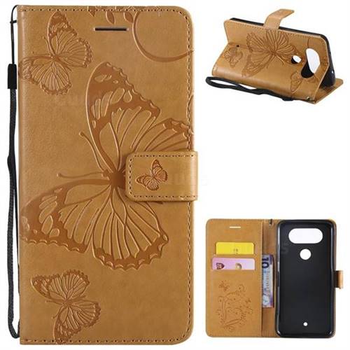 Embossing 3D Butterfly Leather Wallet Case for LG Q8(2017, 5.2 inch) - Yellow