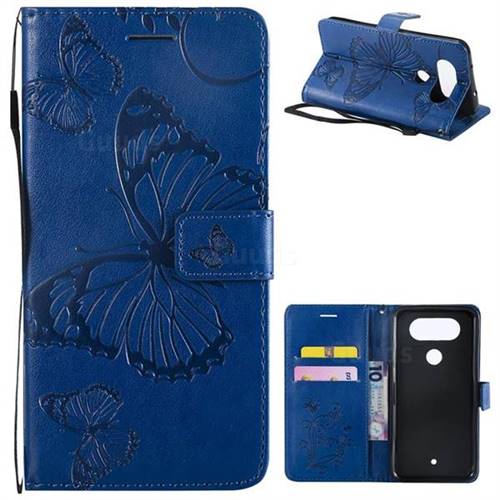 Embossing 3D Butterfly Leather Wallet Case for LG Q8(2017, 5.2 inch) - Blue